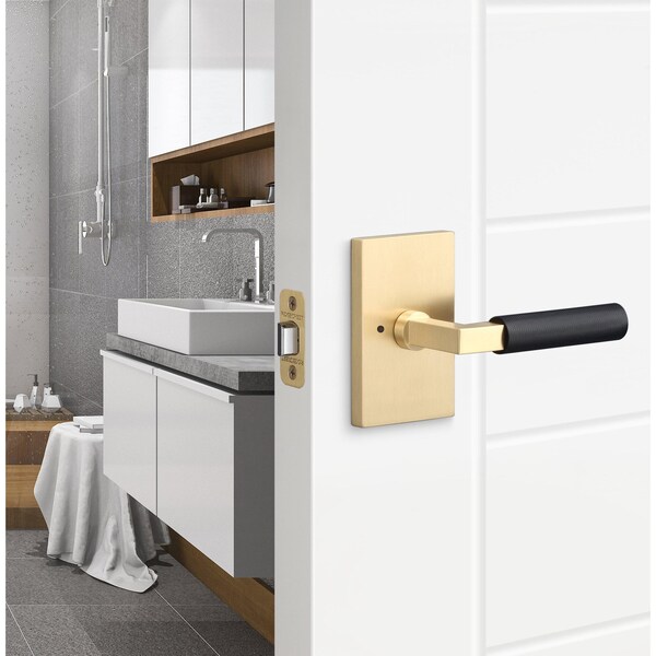 Sure-Loc Hardware Levanto Privacy Rosette, Satin Brass, Knurled Grip In Flat Black